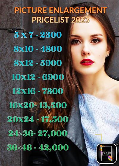 Pricelist of picture enlargements frame