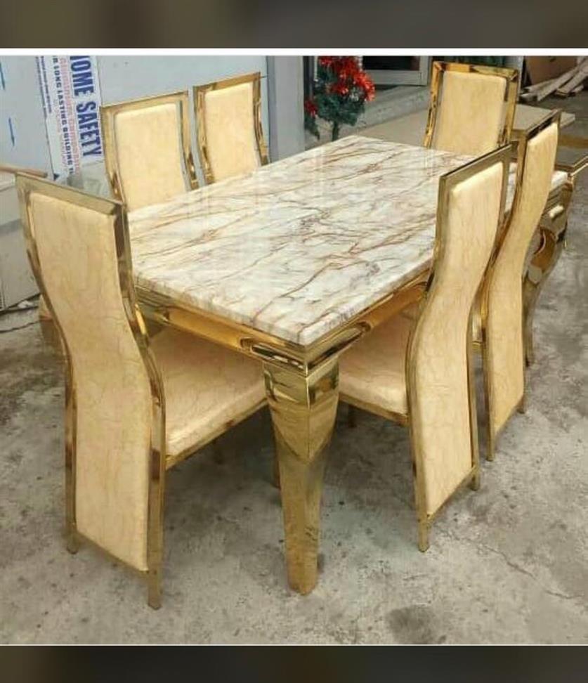 Marble dining table and six chairs