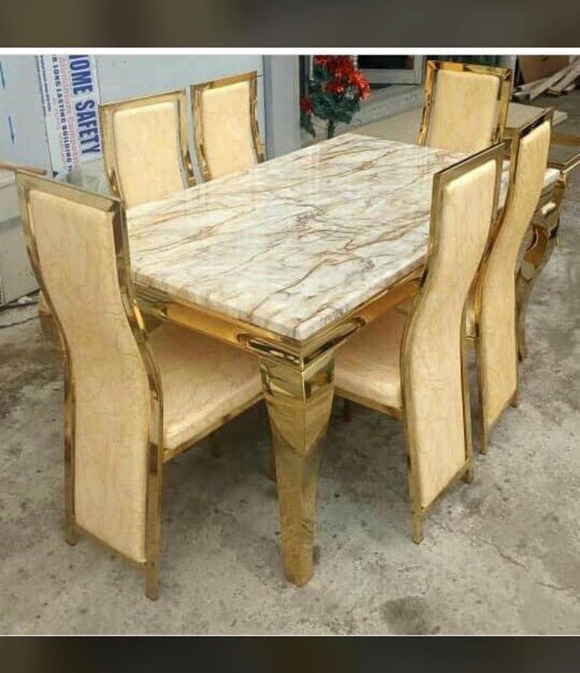 Marble dining table and six chairs