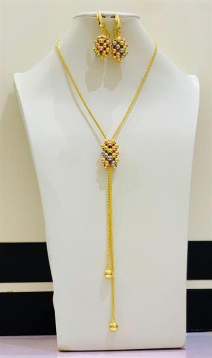 3 Tones long necklace with earrings
