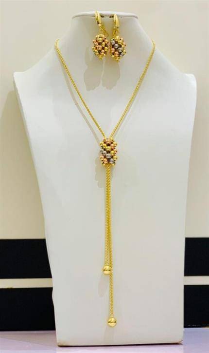 3 Tones long necklace with earrings