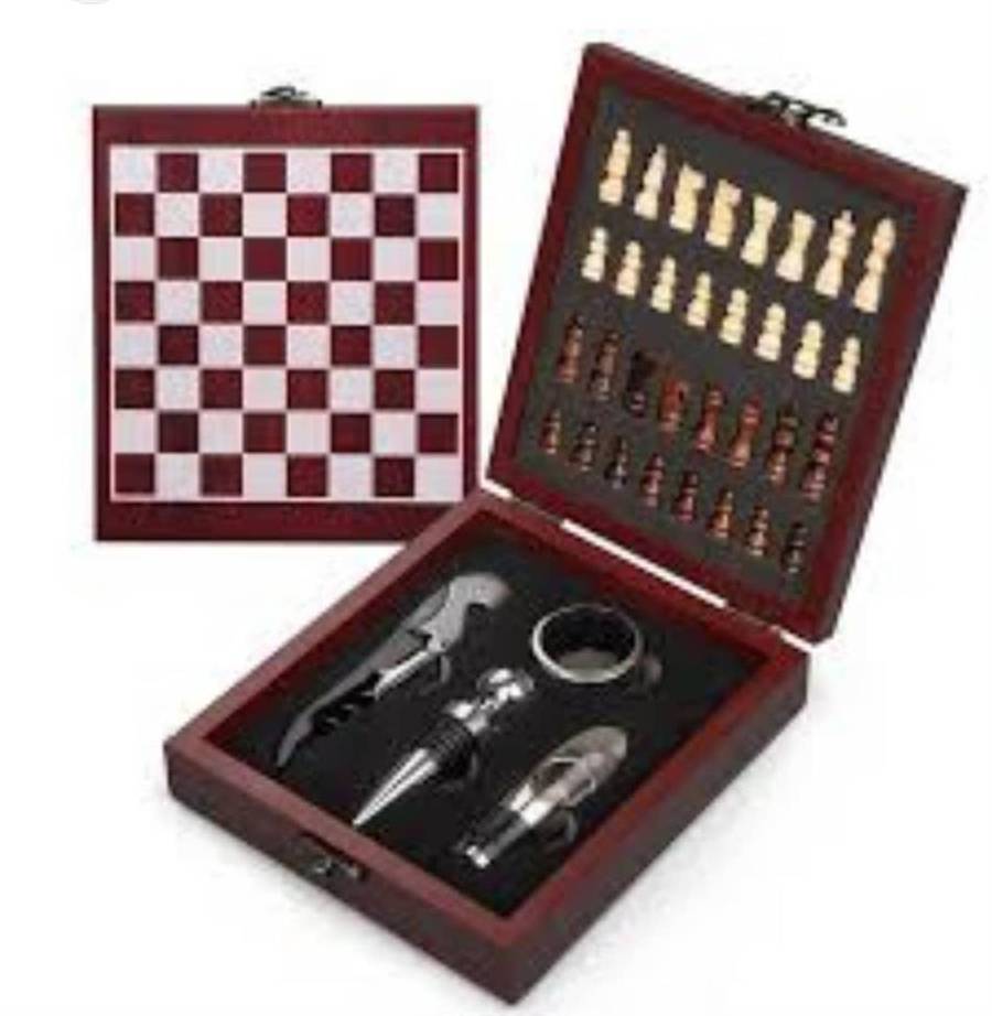 Wine opener set with chess game