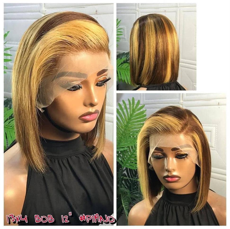 Full frontal 12" piano bob human hair