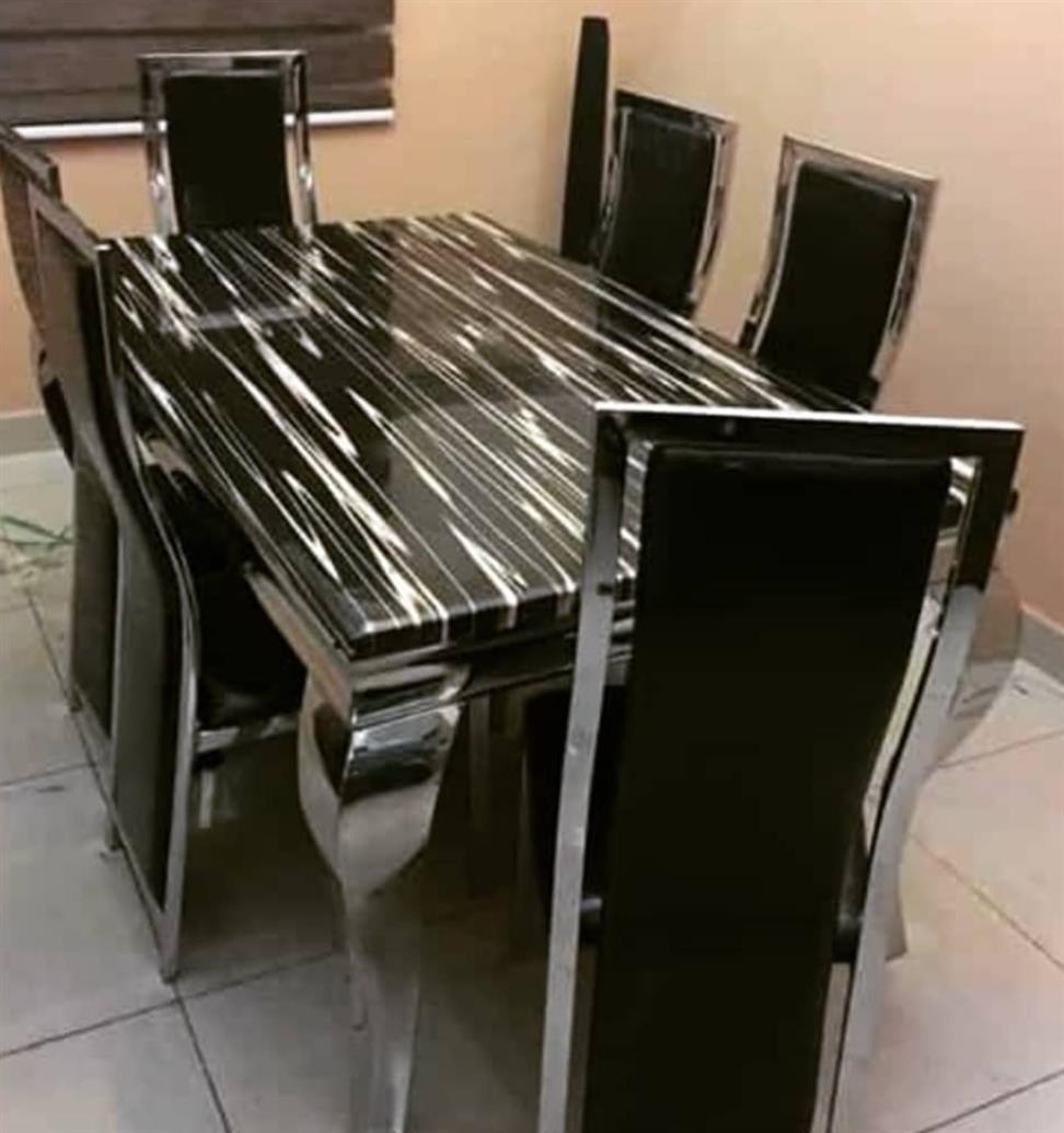 Marble top dining table set by 6 seaters