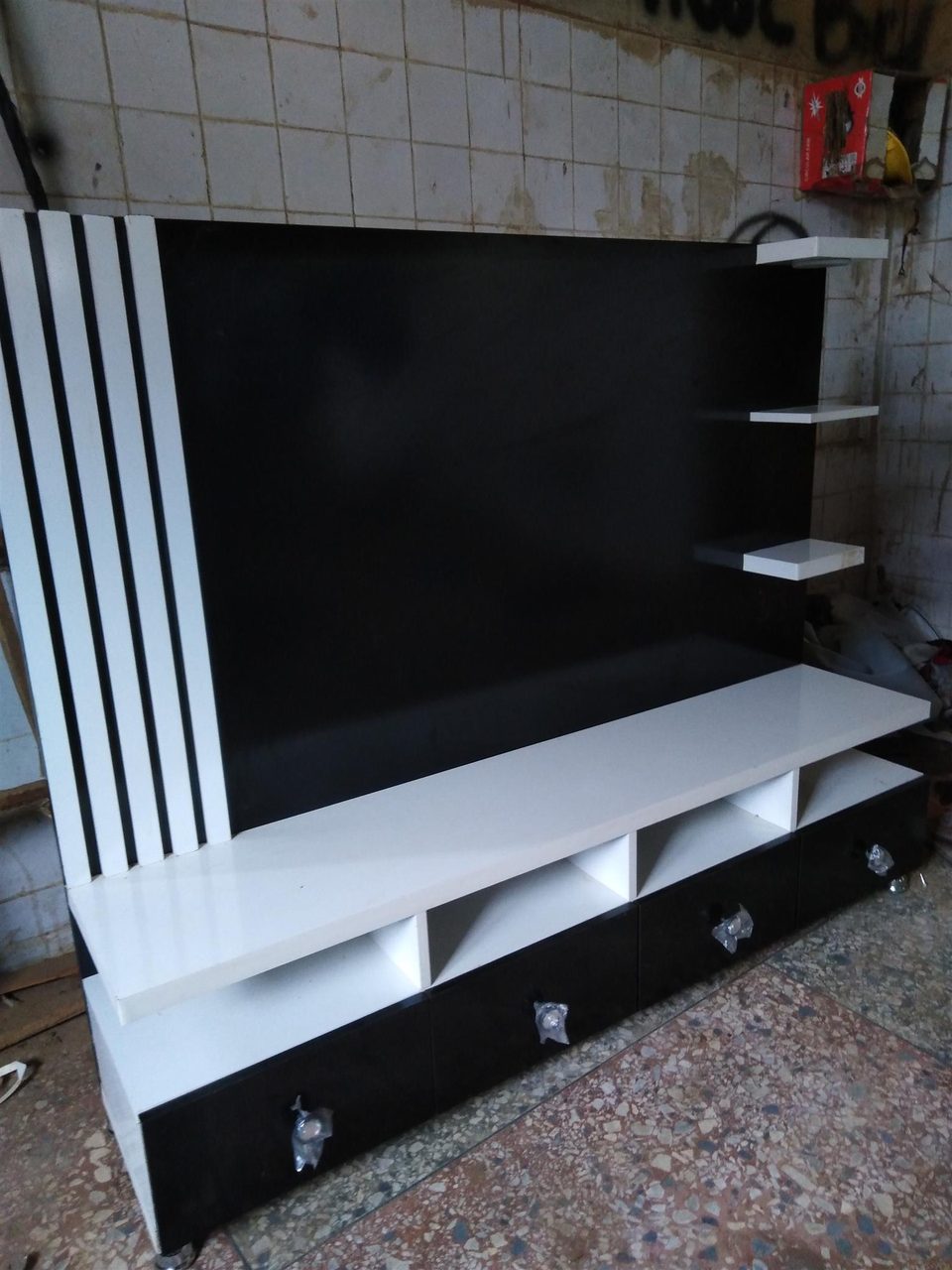 TV console with wall panel+led light