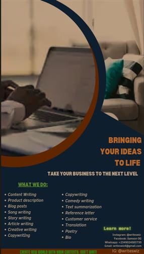 Movie script, blog, story writing, poetr