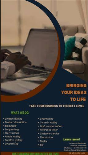 Movie script, blog, story writing, poetr