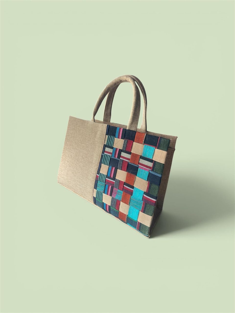 Patches Aso oke and Raffia Tote Bag