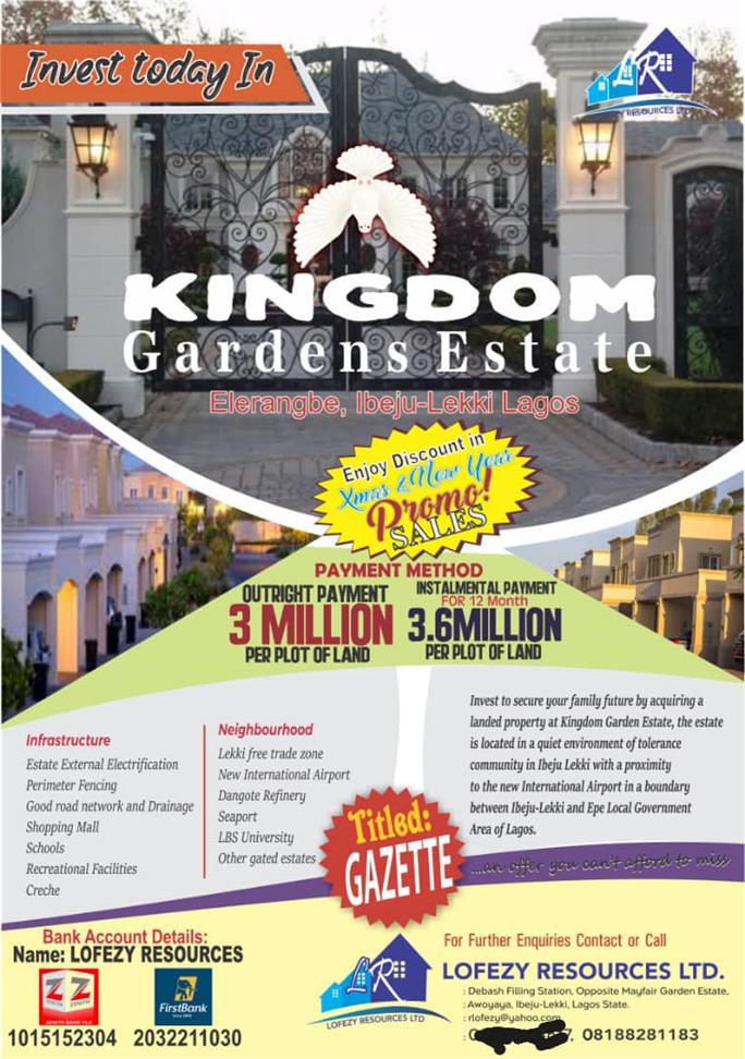 20 Plots @ Kingdom Garden Ibeju Airport