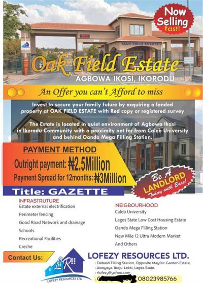 60 Plots At Oakfield Estate Agbowa Ikoro