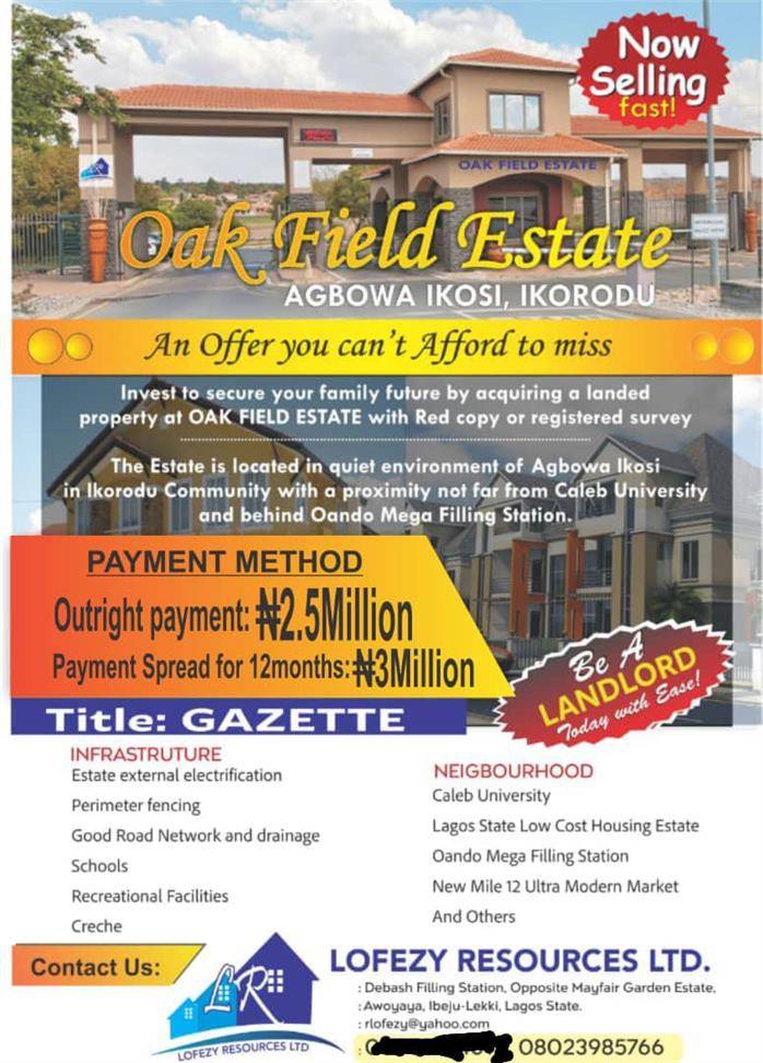 60 Plots At Oakfield Estate Agbowa Ikoro