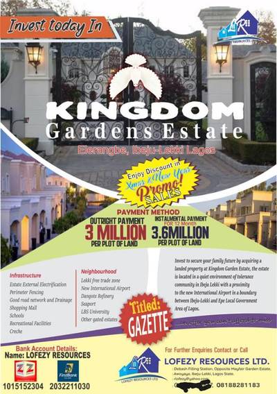 20 Plots @ Kingdom Garden Ibeju Airport