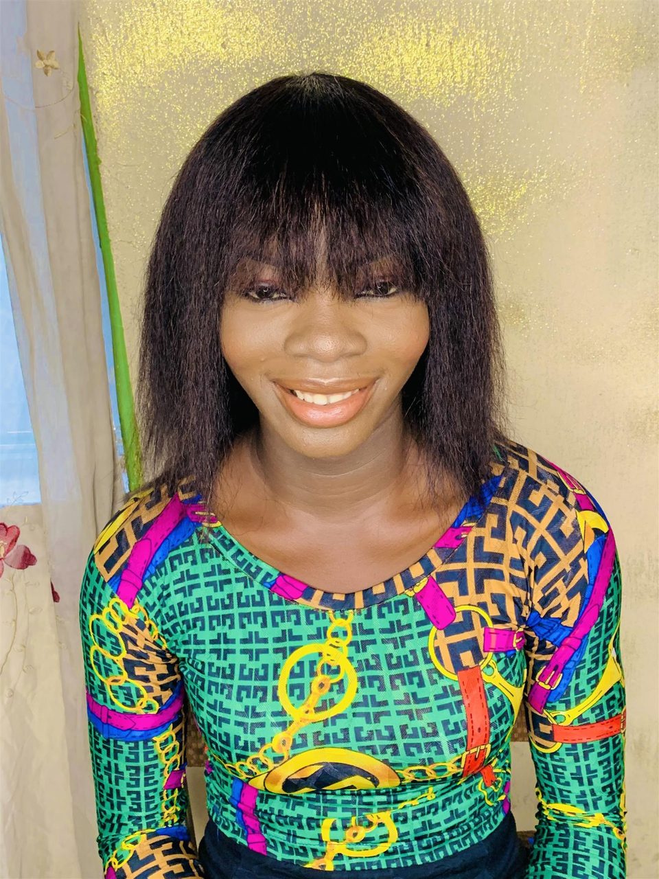 Low grade human hair full fringe wig