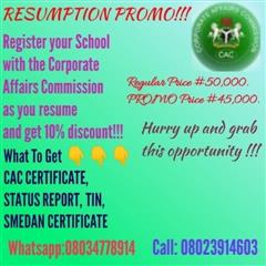 REGISTRATION OF SCHOOLS WITH CAC.