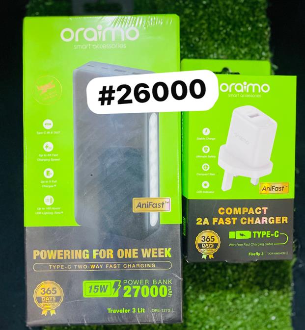 27000 Oriamo powerbank + charger