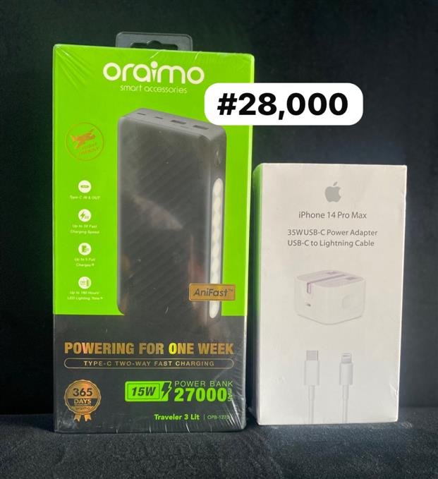 27000 Oriamo powerbank + iPhone charger