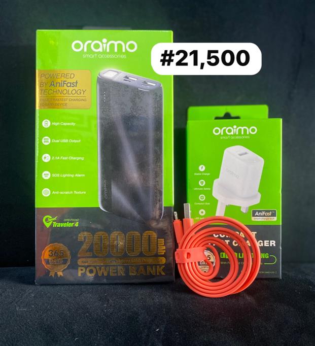 20000 Oriamo PB + iPhone charger + cord