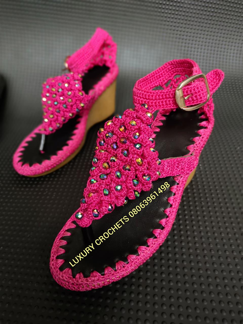 CROCHET WEDGE SANDALS