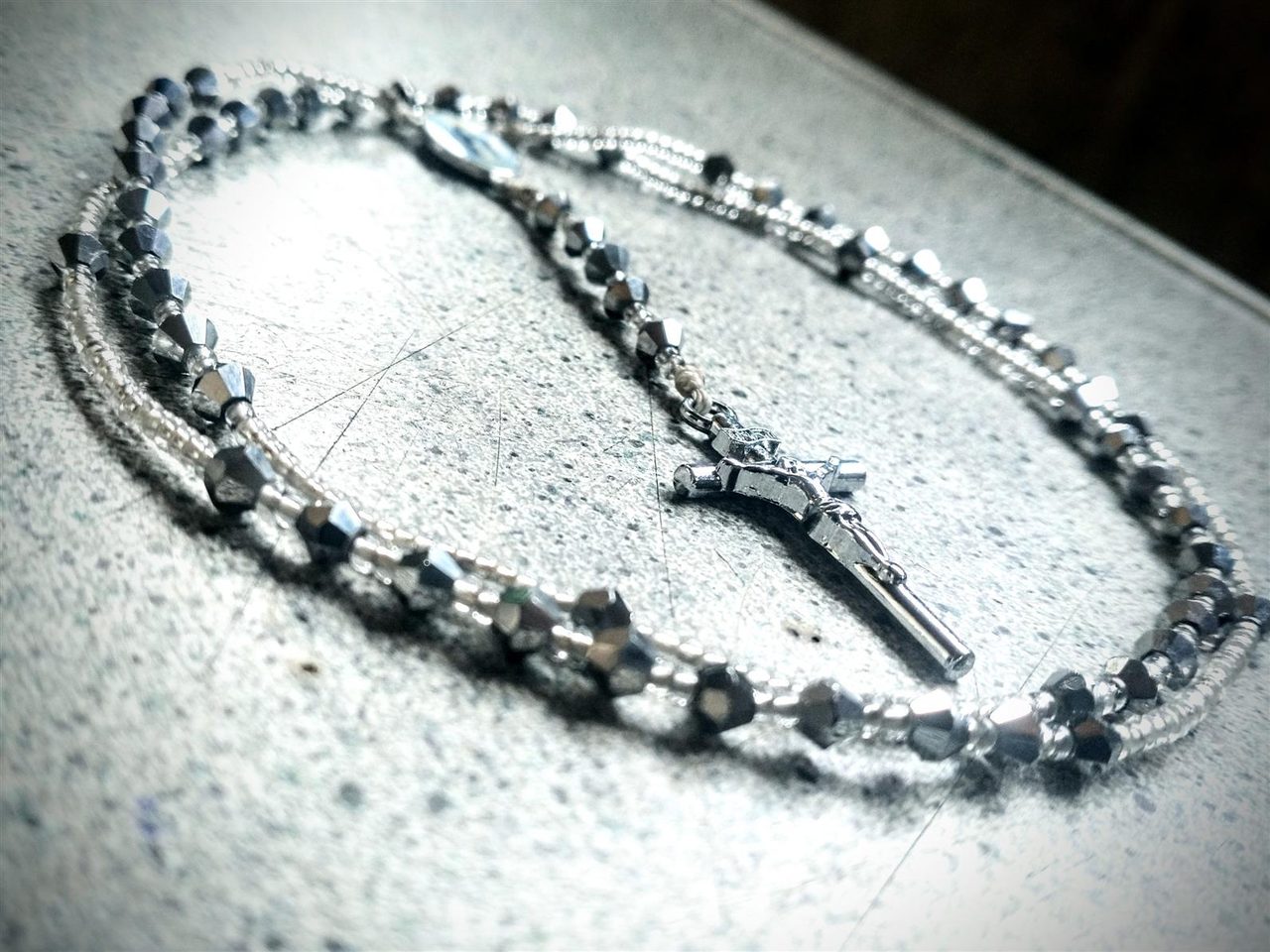 Small Silver crystal beaded Rosary