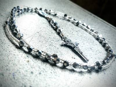 Small Silver crystal beaded Rosary