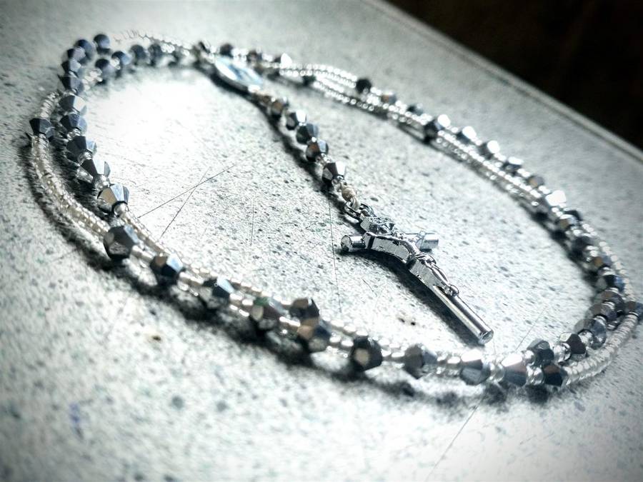 Small Silver crystal beaded Rosary