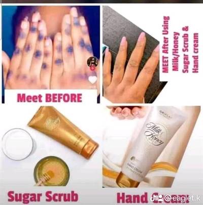 Body scrub, hand cream and body cream