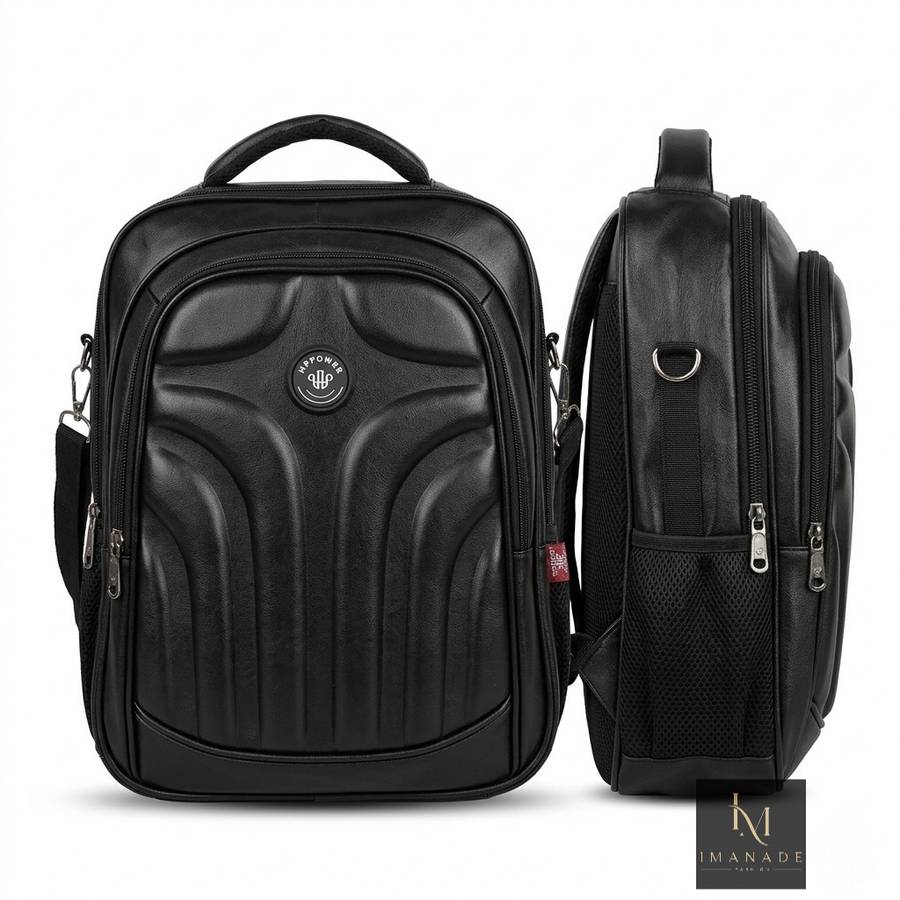 Hp Power Hard Shell Leather Backpack – Black