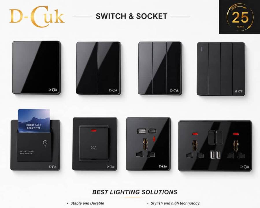 Acrylic switch and socket available in white and black