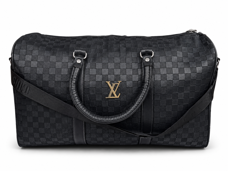 Black Checkered Travel Duffle Bag