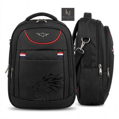 Lion Badge Backpack – Black Red (Medium)
