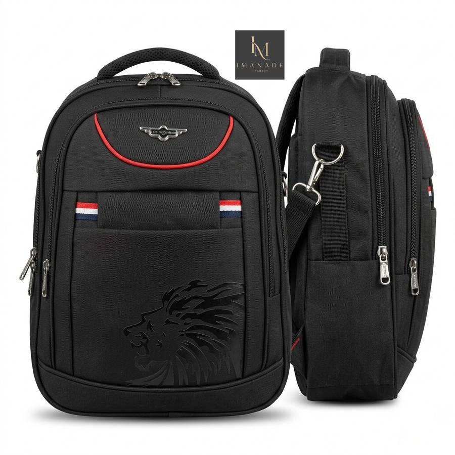 Lion Badge Backpack – Black Red (Medium)