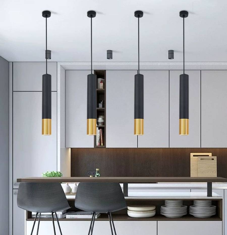 Gold and black kitchen drop light