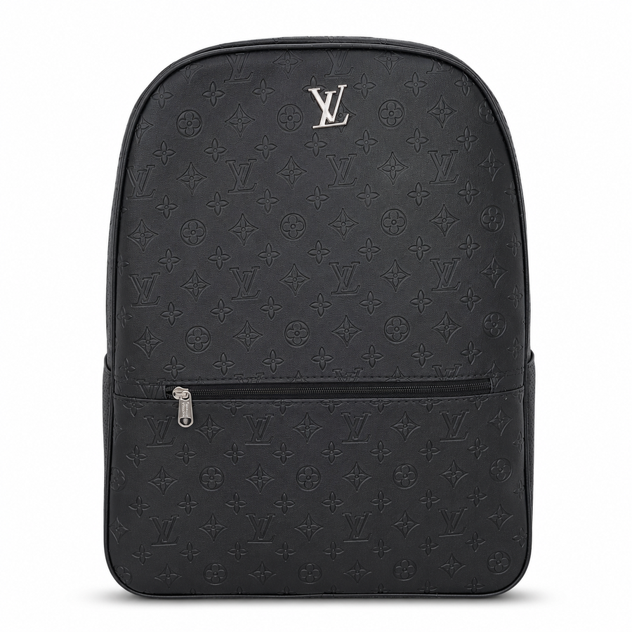 Classic Black Monogram Backpack – Stylish Everyday Casual Bag