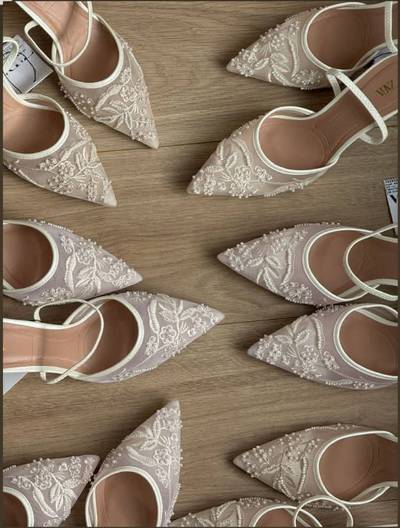 MESH BEADED OFF-WHITE ZR BRIDAL SLINGBACK HEELS