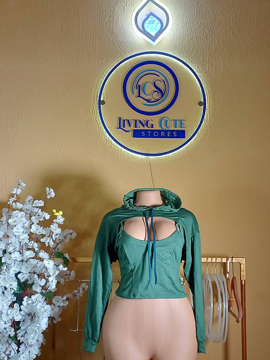 2 Pieces Corset Like Top And Hoody Crop Top Set