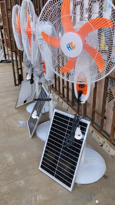 SOLAR STANDING FAN WITH LED LIGHT —