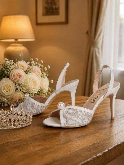 Bridal lace pearl sandals
