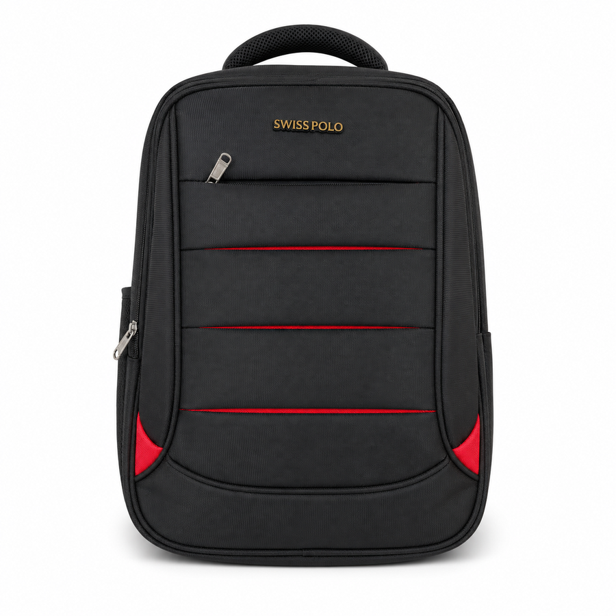 SWISS POLO Premium Laptop Backpack – Black With Red Accent